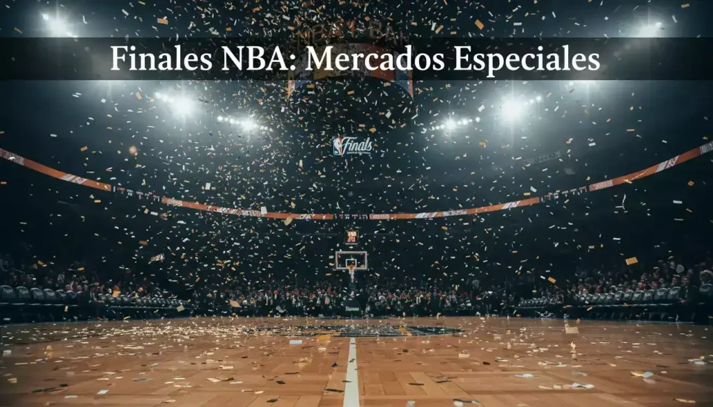 Confeti cayendo sobre una cancha de baloncesto NBA durante la celebración de las Finales