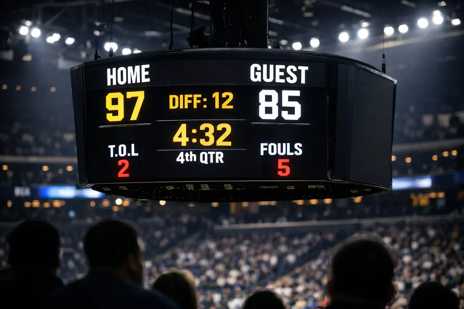 Marcador electrónico de partido NBA mostrando diferencia de puntos