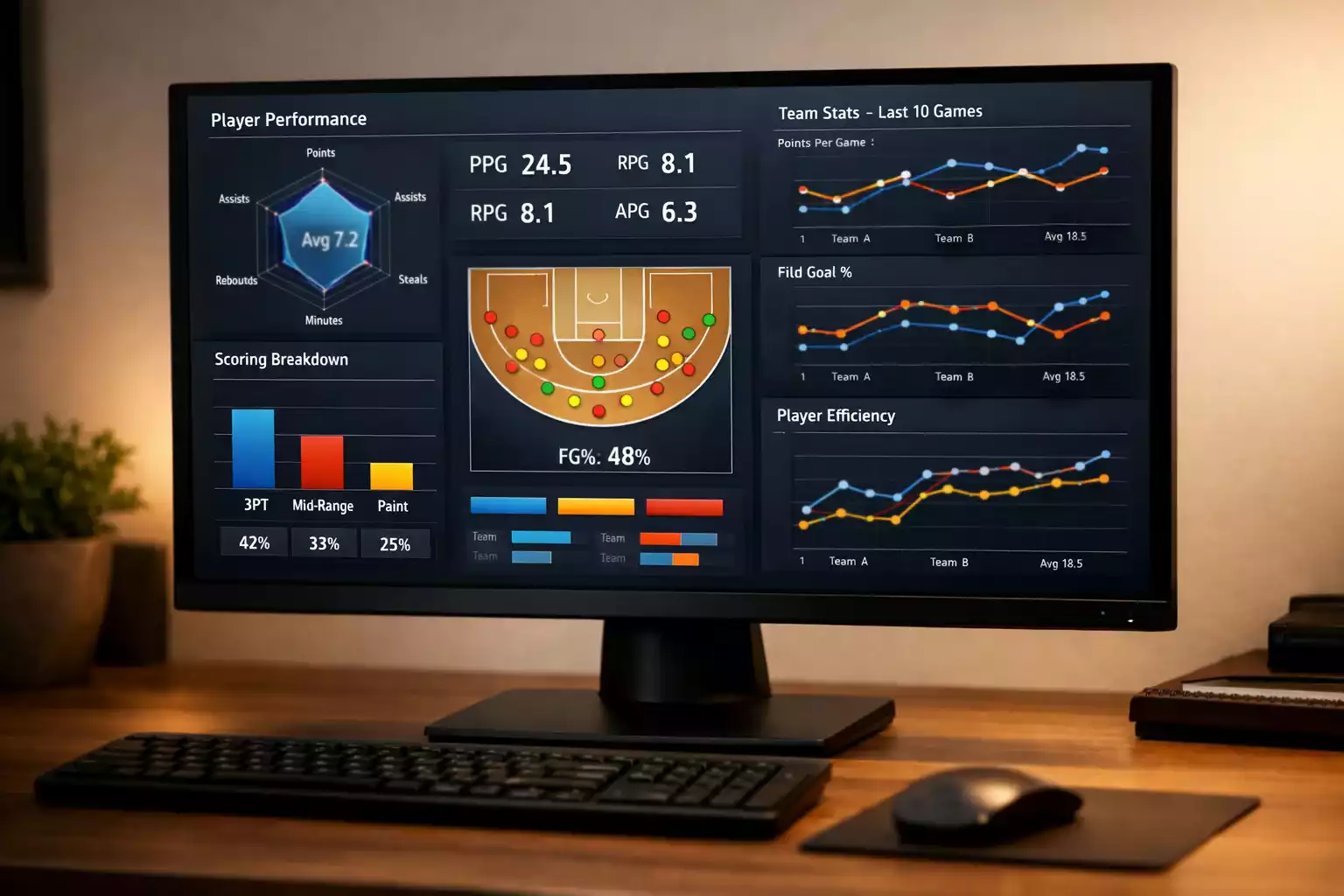 Pantalla de ordenador mostrando gráficos de rendimiento deportivo