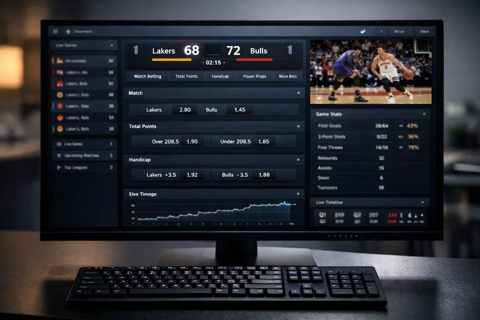 Pantalla de ordenador con interfaz de plataforma de apuestas moderna